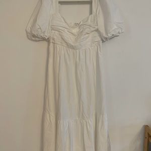 Self Portrait White Taffeta Puff Sleeve MIDI Dress